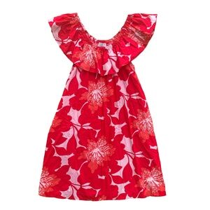 Signature by Robbie Bee Hawaiian Dress Women's Medium Red Floral Peasant Ruffles
